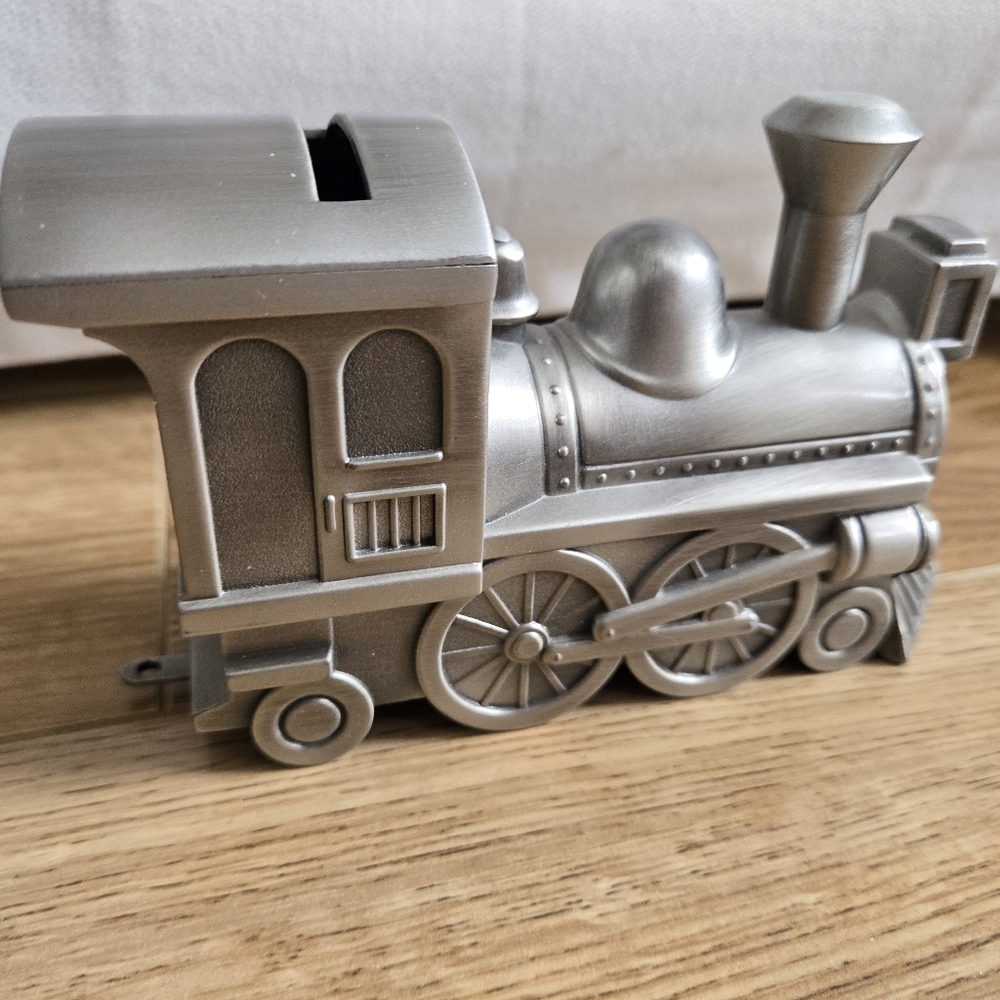 PEWTER Train Piggy Bank . Pewter Finish Wonderful Collectors Item
